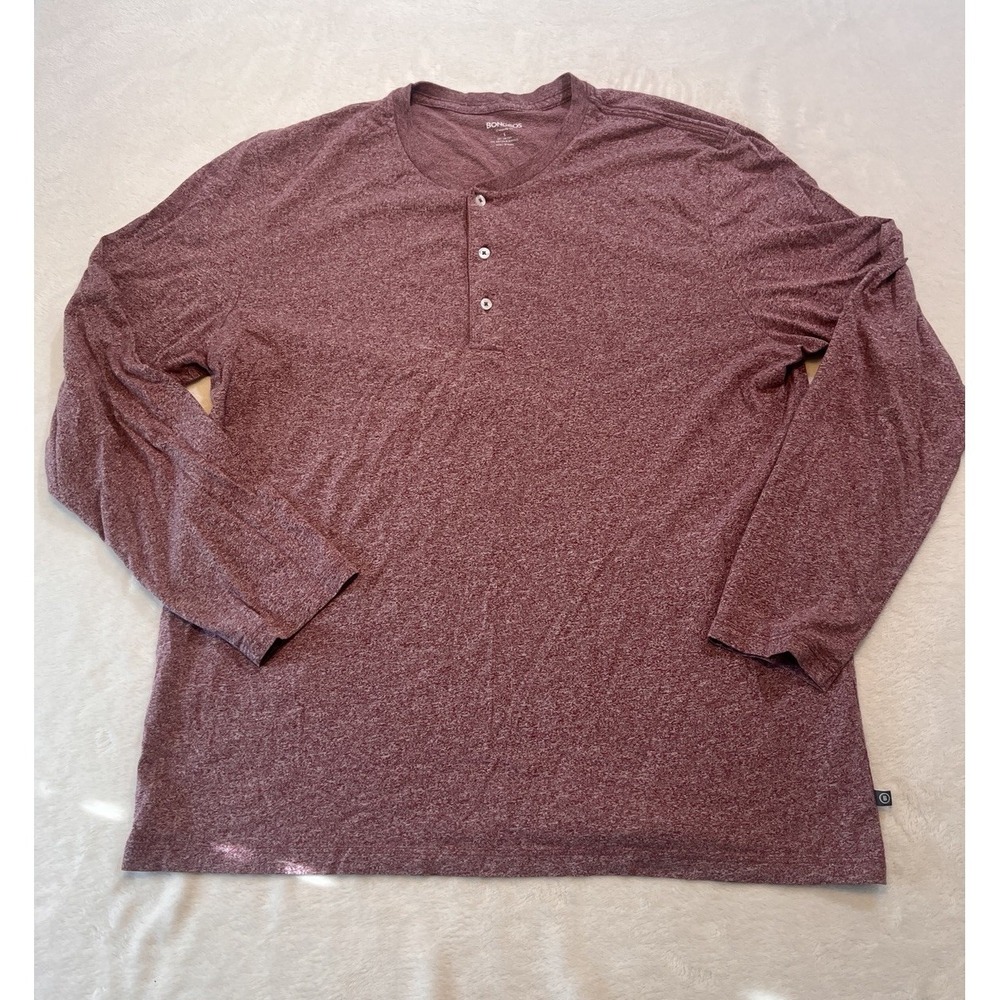Bonobos Henley Shirt Men L Maroon Cotton Blend Long Sleeve Herringbone Slim Fit